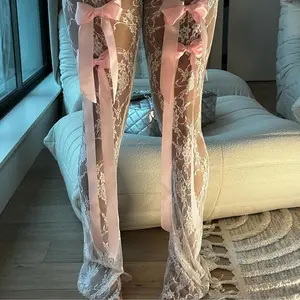 New Sexy High Waist Lace Perspective Bow Pants