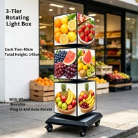 Présentoir publicitaire rotatif LED 3 niveaux pour fruits et légumes, 40 cm de hauteur, 145 cm, étanche