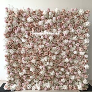 Pared de Flores Artificiales Blancas Frescas y Verdes Suaves, Fondo Minimalista para Propuesta de Matrimonio, Arreglo de Boda, Escenario - Product Image 6