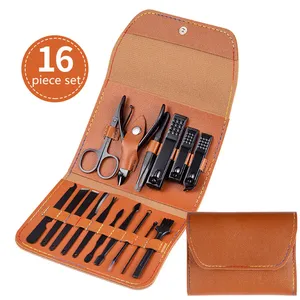 Conjunto de manicure e pedicure, kit com 16 / 12 peças de ferramentas de manicure e pedicure profissional de aço inoxidável, cortador de unhas, kit de cortar tesoura com capa