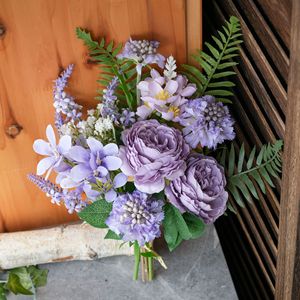 Bouquet de roses artificielles CallaFloral violettes, décoration de mariage réaliste, arrangement floral moderne, décoration murale, transfrontalier - Product Image 1