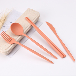 Lúa Mì Flatware với muỗng nĩa dao và đũa thiết lập với lúa mì trường hợp Cắm Trại Di động thiết lập dao kéo lúa mì rơm muỗng và Ngã Ba