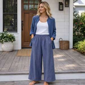 Fornitore di Alta Qualità di <span class=keywords><strong>Abbigliamento</strong></span> Femminile, Pantaloni Lunghi in Lino su Misura, Stile <span class=keywords><strong>Retrò</strong></span> Casual e Traspirante per Donne - Product Image 5