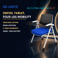 Chaise de formation GS-2401D avec tablette d'écriture, dossier en maille, bras pivotant pour tablette, 4 roulettes, siège rembourré, chaise personnalisable OEM ODM
