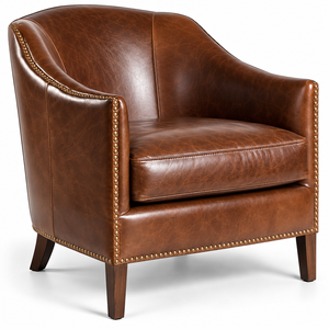 Sillón de Cuero Marrón de Diseño con Detalles de Tachuelas de Latón, Brazos Anchos Enrollados y Tapicería Elegante para Salas de Estar de Lujo - Product Image 2