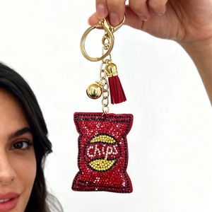Custom Crystal <b>Studded</b> Potato Chip Carabiner Keychain Tassel <b>Bag</b> Pendant-Portable 3D Design - Product Image 2