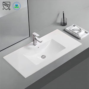 Vasque de salle de bain rectangulaire moderne en céramique blanche à bord fin de 910 mm, facile à nettoyer, pour appartement et villa - Product Image 3