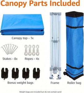 Basics 10X10 Pop <b>Canopy</b> <b>Tent</b> Includes Wheeled Carry Bag 8 Pegs Ropes 4 Weighted Bags for Outdoor Setup Tradeshows Giveaways - Product Image 3