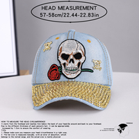 Casquette de baseball structurée à 6 panneaux avec broderie Crâne et Rose et visière entièrement ornée de paillettes, personnalisable, réglable, vente en gros, fournisseur OEM ODM, nouveauté