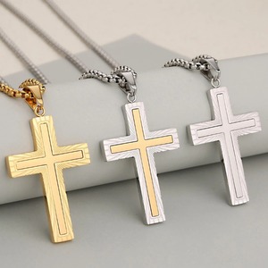 Collier avec pendentif croix gravé vintage en acier inoxydable pour hommes et femmes, bijoux religieux chrétiens hip-hop punk, cadeau pour la fête des pères - Product Image 1