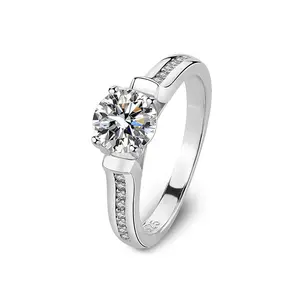 MOYU 럭셔리 925 스털링 실버 다이아몬드 남자와 여자의 반지 고품질 라운드 Moissanite 커플 반지 보석