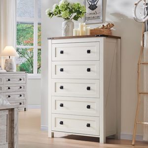 <span class=keywords><strong>Commode</strong></span> minimaliste moderne à 5 tiroirs avec dessus en noyer chaud Accents en métal noir pour la maison ou le bar à la maison Meubles de maison peu encombrants - Product Image 2