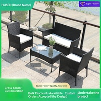 Ensemble de canapés d'extérieur en rotin PE minimaliste moderne, quatre pièces, pour patio, jardin, terrasse, villa et hôtel