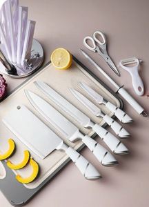 Kitchenbliss 9-Piece Stainless Steel Scissors Peeler <b>Sharpener</b> <b>Knife</b> Set with Block White Handle Professional Kitchen <b>Knife</b> Set - Product Image 3