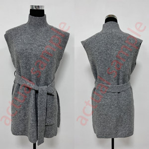 Gilet Minimalista da <span class=keywords><strong>Donna</strong></span> in Maglia, Maglione Senza Maniche a Collo Alto, Tunica con Cintura, Lusso Discreto, Elegante Abbigliamento da Ufficio, Maglieria Grigia - Product Image 5