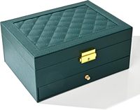 Boîte à bijoux en cuir de luxe, organisateur de bijoux multi-compartiments avec serrure à clé, grand miroir