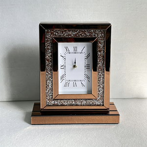 Horloge de table moderne de luxe en cristal, silencieuse, couleur or rose, avec verre diamanté - Product Image 1