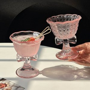 İns Tarzı Pembe Fiyonklu Ayaklı Cam Bardak, Şarap, Şampanya, Kokteyl, Kahve, Tatlı, Dondurma için Bardak, Estetik Ev Cam Eşyaları - Product Image 2