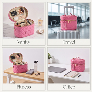 Sac de toilette en cuir matelassé LZ Factory, trousse de maquillage, pochette de voyage cosmétique, organiseur pour femmes, étiquette de bagage détachable, boîte rose - Product Image 6