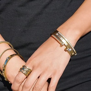 Jewelry 925 <b>Silver</b> 18K Gold Adjustable Diamond Cuff Zircon <b>Bangle</b> <b>Bracelet</b> - Product Image 2