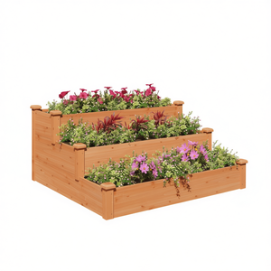 Bac à plantes surélevé en bois de sapin massif 47,2x47,2x22,0 pouces, brun, durable, résistant aux intempéries, pour fleurs - Product Image 1