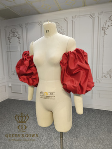 Vestido de reina de alta calidad <span class=keywords><strong>rojo</strong></span> corto desmontable mangas de burbuja accesorios superiores para vestidos de novia incluyendo cinturones - Product Image 4