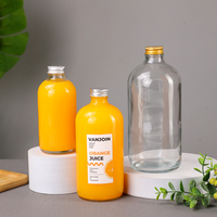 Bouteille en verre transparente ronde sans plastique de 250 ml, 500 ml, 120 ml avec couvercle en aluminium pour jus de gingembre, café, eau