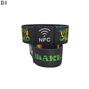 Braçadeira RFID personalizada impressa Pulseira elástica impermeável 13.56MHz Pulseiras NFC RFID tecidas