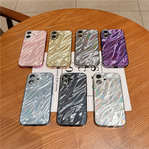 Wave Water Ripple Pattern Glitter Laser Phone Case pour <span class=keywords><strong>iPhone</strong></span> <span class=keywords><strong>11</strong></span> 12 13 14 15 16 Pro Max Luxury Plating Slim Cover avec Lens Film - Product Image 1