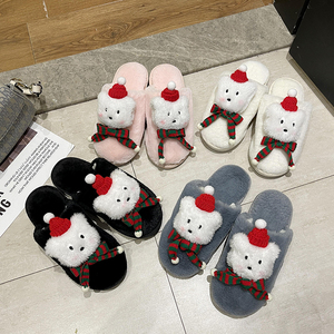 Pantoufles en peluche motif <span class=keywords><strong>pull</strong></span> de Noël, renne et ours, à bout rond, confortables, cadeau d'hiver pour <span class=keywords><strong>femme</strong></span>, vente en gros - Product Image 1
