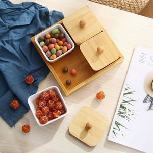 Modern Ceramic Snack With Bamboo Lids and <b>Tray</b> Appetizer Serving Set - Eco-Friendly Kitchen <b>Condiment</b> Organizer - Product Image 3