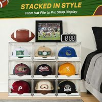 Boîte de rangement pour chapeaux empilable en plastique avec couvercle magnétique, organiseur de casquettes de baseball, chaque compartiment peut contenir 12 chapeaux avec tiroir coulissant