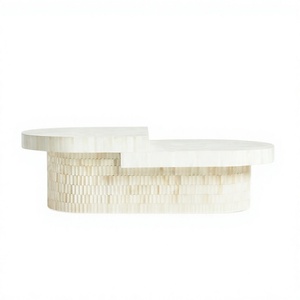 Mother Pearl Inlay Modern Handcrafted Wooden <b>Coffee</b> <b>Table</b> Center <b>Table</b> Sculptural <b>Curved</b> Design Luxury Living Room Furniture - Product Image 1