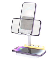 Chargeur de téléphone portable USB rapide réglable 4-en-1, support de bureau avec veilleuse, support de chargeur sans fil, 2 chargeurs USB de type C
