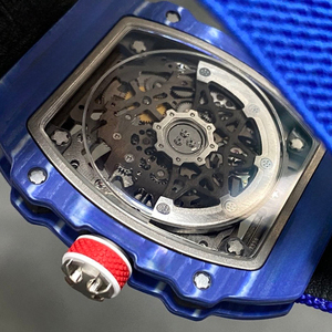 Reloj Automático Esqueleto Ultrafino de Fibra de Carbono Azul 67-02 para Hombre, Reloj Mecánico de Lujo con Correa de Tela - Product Image 5