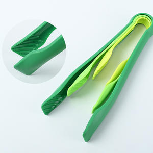 ที่คีบอาหารพลาสติกสีเขียวชุด 3 ชิ้นเครื่องมือทำอาหารในครัวกันลื่นสำหรับการจัดการขนมปังเค้กสลัด - Product Image 3