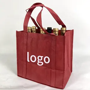 Wholesale Non Woven Fabric Wine Travel Bags Wine Holder Bag 6 Bottle Wine tote bag With Custom Logo Printed