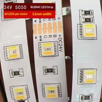 Bande lumineuse LED intelligente 24V RGBWC 60 LED 12mm COB Ra90 cinq-en-un SMD pour éclairage d'ambiance 5050 60 LED/M