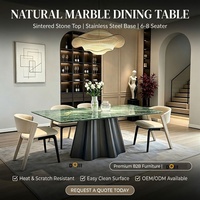 Table en marbre Calacatta avec base en acier inoxydable résistante à la chaleur |   Table à manger anti-rayures 6 places, taille personnalisée 140-240 cm