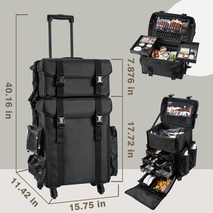 Rolling <b>Makeup</b> <b>Case</b> Large Cosmetology Organizer with Wheels Nylon Cosmetic Train <b>Case</b> Portable Travel <b>Makeup</b> Artist Suitcase - Product Image 6