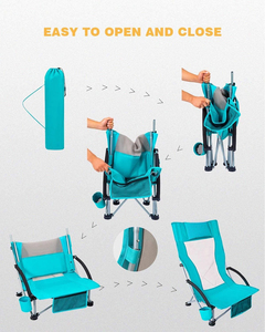 Silla de playa baja de acero, paquete doble, plegable, de respaldo alto, cómoda, extragrande, con asiento de malla transpirable, portátil, para camping, parque y hotel - Product Image 5