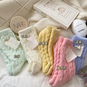 Women Fleece Lined Thick Socks Mid Calf Solid Color Candy Tone Warm Thermo Floor Socks Ins Style - Product Image 1