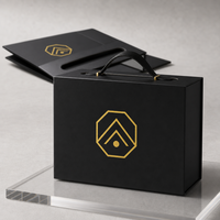 Boîte magnétique pliable avec logo personnalisé, carton gris, noir, écologique, recyclable, boîte d'emballage rigide pliable avec poignée pour cadeau
