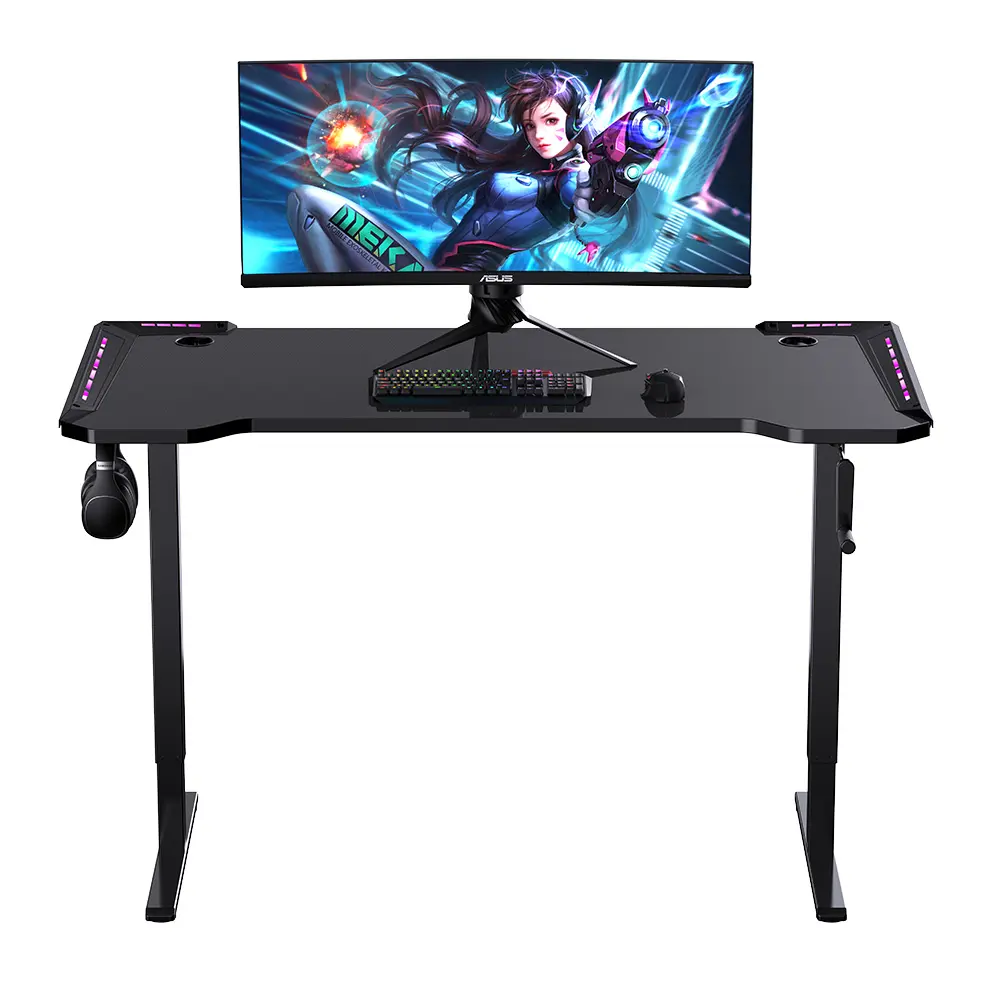 120 cm Computerspieltisch Coole Qualität Schwarz RGB LED PC-Gamer-Schreibtisch mit Tassenhalter Spieltisch