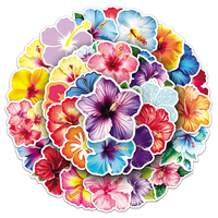 50 autocollants en vinyle découpés à l'emporte-pièce, imperméables, motif floral tropical hawaïen Hibiscus, pour bagages, planches de surf, bouteilles d'eau, décoration