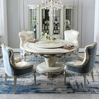 Langlebiges Handgefertigtes Massivholz Französisches Klassisches Antikes Luxus Rundes Esszimmer-Set mit Drehbarem Tisch für 6 Personen