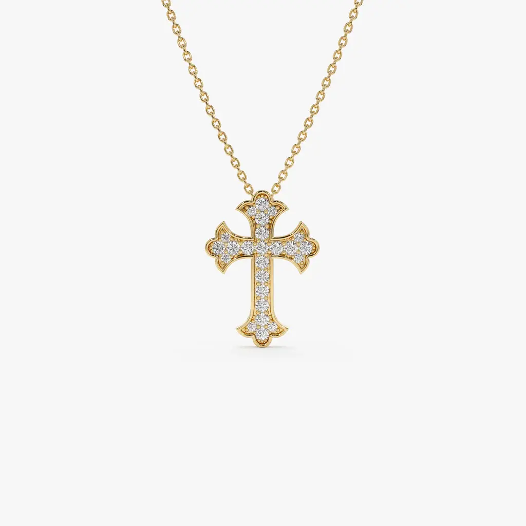 Colar de joias finas banhado a ouro 18K 925 prata esterlina com pingente de cruz de diamante gótico para mulheres, novidade