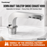 Hotte d'extraction de fumée par aspiration supérieure pour table de barbecue, en acier inoxydable, avec tuyau de ventilation coudé et registre