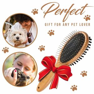 Cepillo de Bambú de Doble Cara Personalizado al por Mayor para el Cuidado de Perros de Pelo Largo, Peine de Madera para Mascotas - Product Image 5