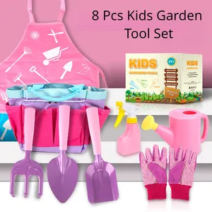 Venta al por mayor 3PCs 5PCS 7PCs 8PCs Pink Indoor Trowel Kit de herramientas de plantas para niños Juego de herramientas de jardín para niños